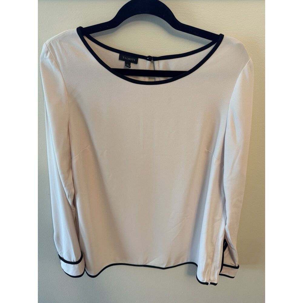 Talbots | Ballet Pink Blouse Black Piping Long Sleeve Size M